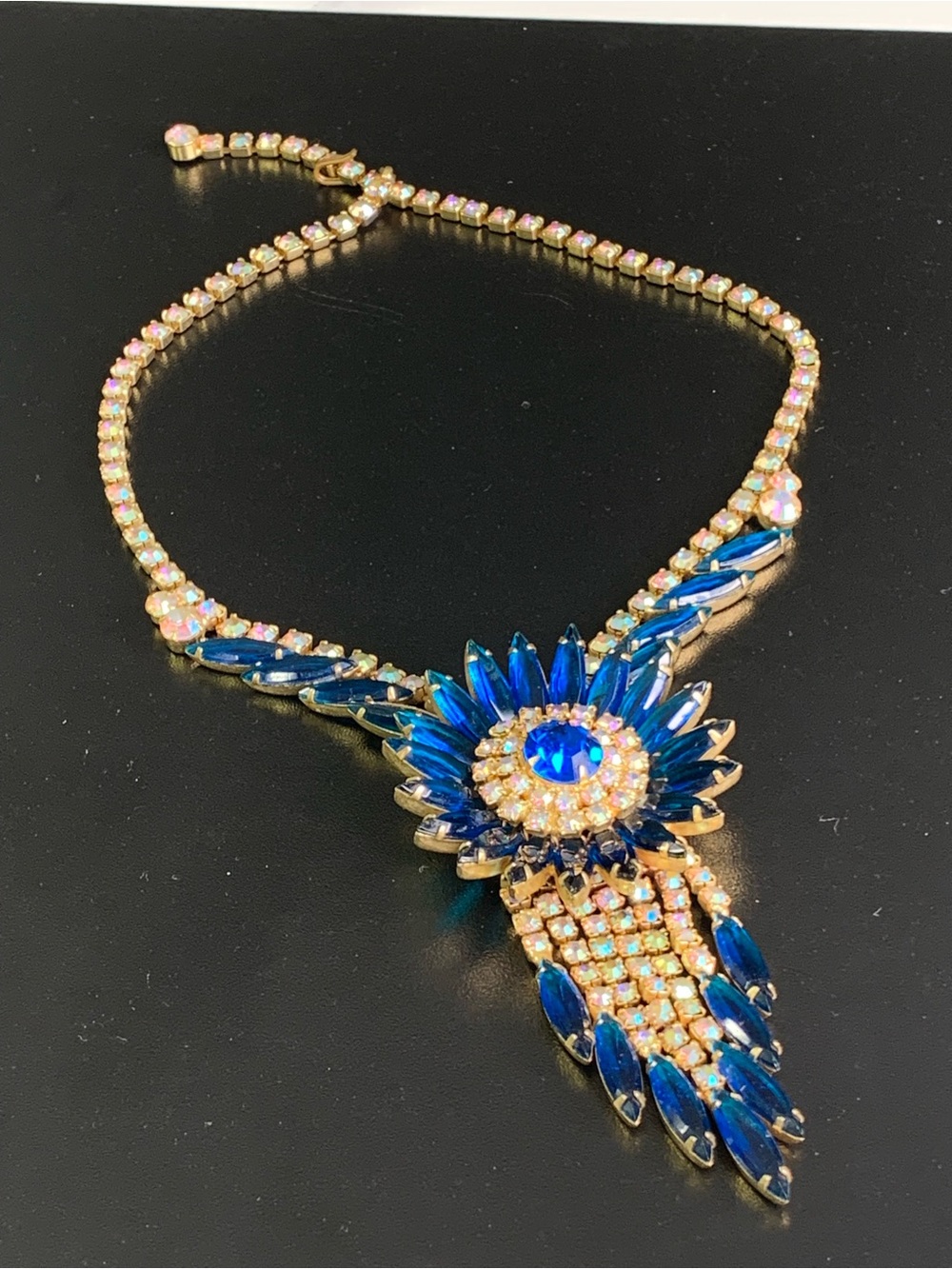 RARE - Vintage Juliana DeLizza & Elster Blue Rhinestone Sunflower Waterfall Neck - Picture 5 of 16